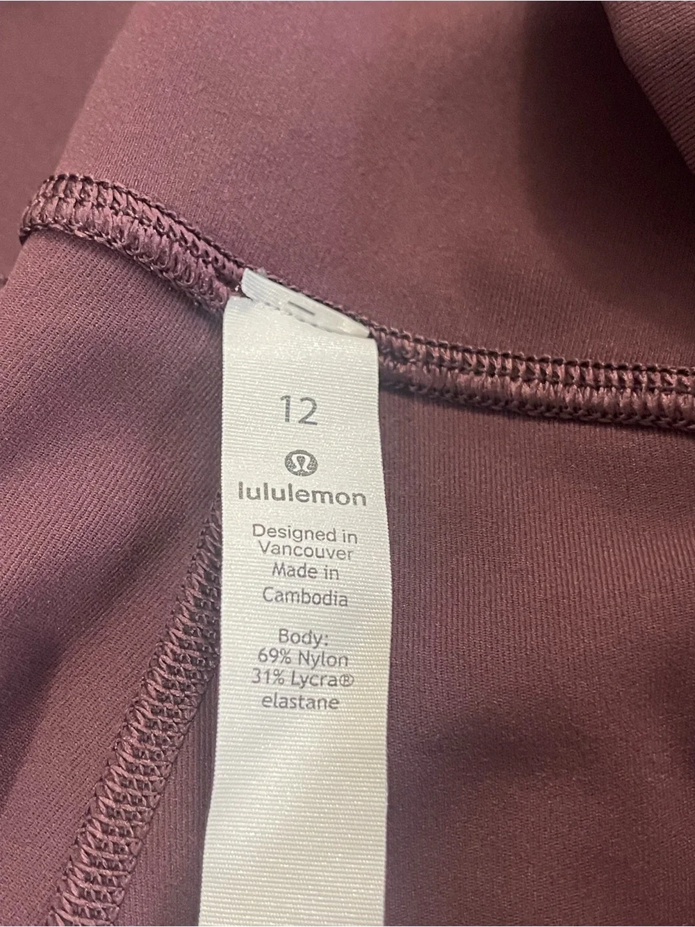 Lululemon High-Waist Athletic Leggings in Wine Sz 12 sports yoga